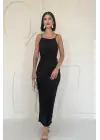 Siyah Piliseli Halter Boyun Elbise