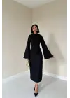 Omarı Zarif Siyah Tek Kollu Elbise