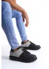 Omarı Hafif ve Konforlu Cilt Süet Erkek Günlük Sneaker Ayakkabı - Siyah/Gri