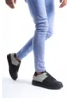 Omarı Hafif ve Konforlu Cilt Süet Erkek Günlük Sneaker Ayakkabı - Siyah/Gri
