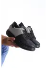 Omarı Hafif ve Konforlu Cilt Süet Erkek Günlük Sneaker Ayakkabı - Siyah/Gri