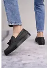 Omarı Püsküllü Siyah Cilt Erkek Günlük Ayakkabı