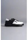 Omarı Fermuarlı ve Bağcıklı Erkek Günlük Sneaker Ayakkabı - Siyah/Beyaz