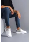 Omarı Fermuarlı ve Bağcıklı Erkek Günlük Sneaker Ayakkabı - Beyaz/Gri