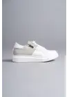 Omarı Fermuarlı ve Bağcıklı Erkek Günlük Sneaker Ayakkabı - Beyaz/Gri