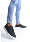 Omarı Cilt Kapitone Desenli Erkek Sneaker Ayakkabı - Siyah