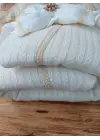 Omarı Yenidoğan Ekru Örgülü Trilüx Bebek Battaniyesi
