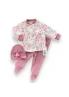 Omarı Çiçek Baskılı Kız Bebek Takımı Gül Kurusu