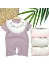Omarı Yazlık Bebe Yaka Çiçek Detaylı Pamuklu Kız Bebek Tulumu