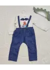 Omarı Papyonlu Erkek Bebek Sweat Kot Salopet Takımı - 9-12-18 Ay