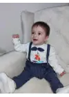 Omarı Papyonlu Erkek Bebek Sweat Kot Salopet Takımı - 9-12-18 Ay