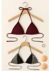 Omarı Leopar Desenli Bordo Bikini Üstü