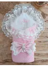 Omarı İncili Güpür Detaylı Pembe Bebek Battaniyesi