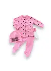 Omarı Puantiyeli Şirin Kız Bebek Takımı Pembe
