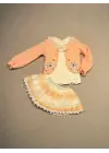 Omarı Yumuşak Örme Hırkalı Kız Çocuk Takımı - Somon Renkli