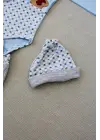 Omarı Romantik Ayıcık Nakışlı Şapkalı Bebek Takımı Mavi