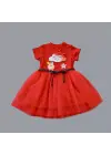Omarı Tül Tokalı Kırmızı Kız Bebek Elbisesi