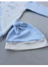 Omarı Bebek Tulumu - Nakışlı Es Çizgi Boy Şapkalı Erkek Tulumu Mavi
