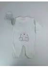 Omarı Minik Tavşan Nakışlı Bebek Tulumu Ekru