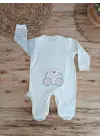 Omarı Minik Tavşan Nakışlı Bebek Tulumu Ekru