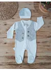 Omarı Detaylı Çıtçıtlı Ekru Erkek Bebek Tulumu