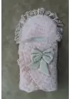Omarı Dörtlü Koza Dantelli Yenidoğan Bebek Battaniyesi - Pembe