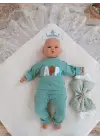 Omarı Yenidoğan Taç Nakışlı Fiyonklu Bebek Battaniyesi Su Yeşili