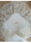 Omarı Şık Nakışlı Fiyonklu Yenidoğan Bebek Battaniyesi