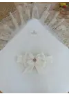 Omarı Şık Nakışlı Fiyonklu Yenidoğan Bebek Battaniyesi