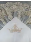 Omarı Taç Nakışlı İncili Yenidoğan Bebek Battaniyesi