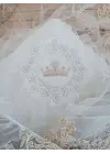 Omarı Yenidoğan Pamuk Battaniyesi Taç Nakışlı Prizma Taş Desenli Bebek Örtüsü