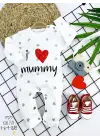 Omarı Yıldız Desenli I Love Mummy Baskılı Bebek Tulumu Beyaz
