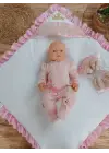 Omarı Lüks Kelebek Desenli Yenidoğan Bebek Battaniyesi - Pembe