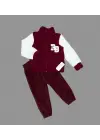 Omarı Kuzu Kumaş Fermuarlı Sweat Kadife Çocuk 2li Takım Bordo