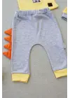 Omarı Minik Dino Nakışlı Uzun Kollu Bebek Takımı Sarı