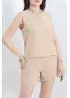 Şortlu Ayrobin takım bej