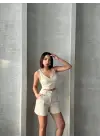 Omarı Yaz Şıklığına Hazır Şortlu Keten Takım