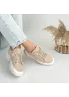 Omarı Bağcıklı Bej Kot Spor Ayakkabı