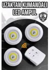 Spot Lamba Led Işık 3lü Uzaktan Kumandalı Pilli Yapışkanlı Kablosuz