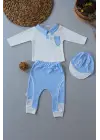 Stil Sahibi Nakışlı Sweat 3lü Bebek Takımı Mavi