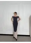 Omarı Omuzlu Uzun Elbise - Trend Renk Füme