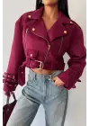 Omarı Kadın SÜET Crop Ceket - Bordo