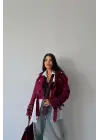 Omarı Kadın SÜET Crop Ceket - Bordo