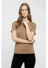 T-Shirt Bisiklet Yaka Slim Fit Likralı Tişört Günlük Basic Body - Kahverengi