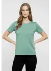 T-Shirt Bisiklet Yaka Slim Fit Likralı Tişört Günlük Basic Body - Mint Yeşili