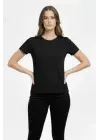 T-Shirt Bisiklet Yaka Slim Fit Likralı Tişört Günlük Basic Body - Siyah