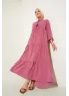 T1627 Yaka Bağcıklı Elbise - A. Pembe