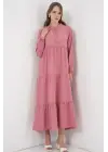 T1627 Yaka Bağcıklı Elbise - Gül Kurusu