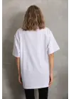 Omarı Taş Desenli Oversize T-Shirt - Beyaz