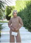 Taş düğmeli ikili triko takım vizon